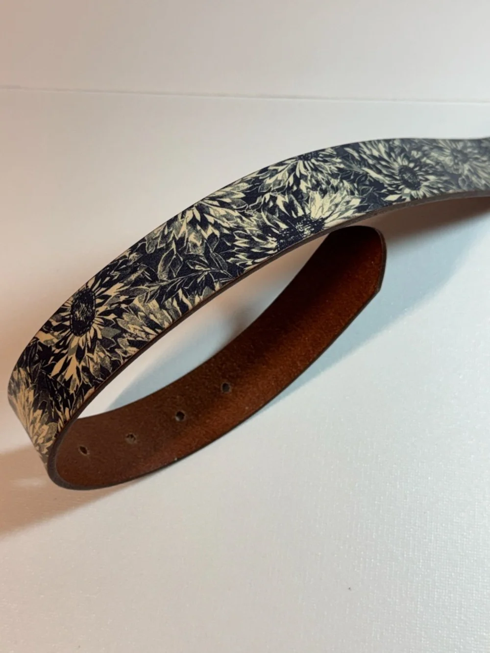 Patricia Nash Leather Floral Botanical Belt Navy Tan Size S
